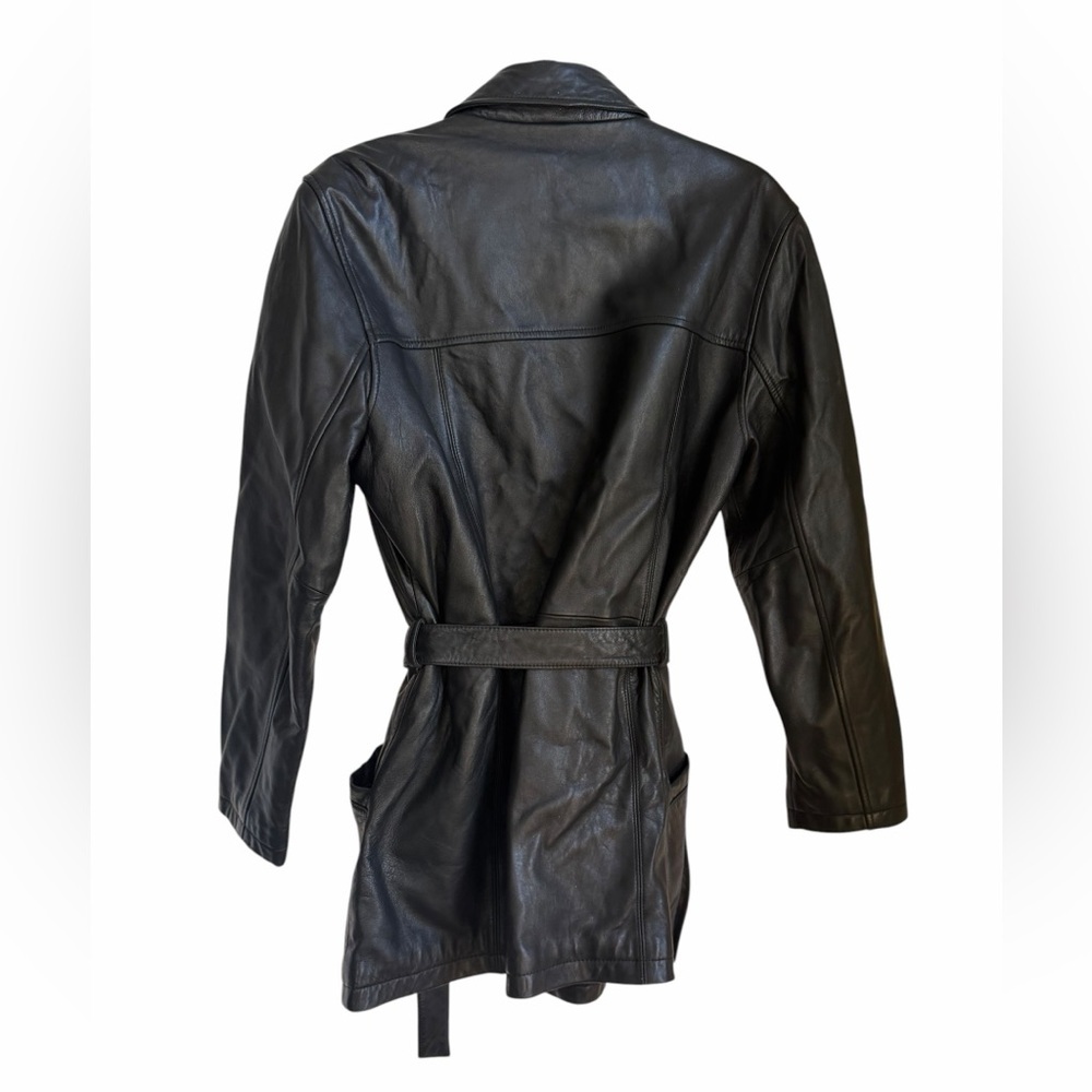 Vintage Black 100% Genuine Leather Belted Jacket Motorcycle Classic 90’s Zipper - Picture 2 of 14